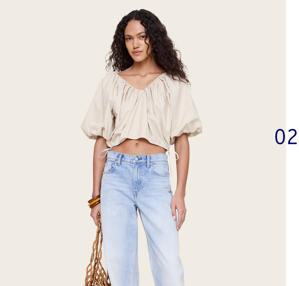 Cotton Poplin Bubble-Hem Cropped Top