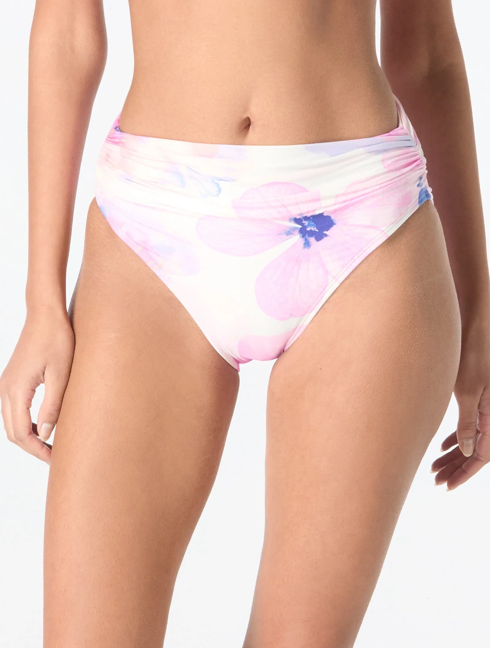 Image of Carmen Marc Valvo Ruched High Waist Bikini Bottom - Floral Escape