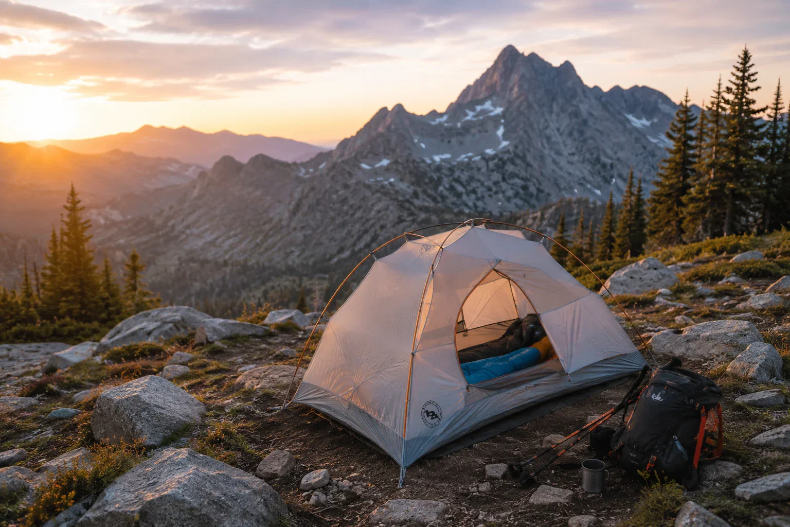 Big Agnes backpacking tent in the mountains