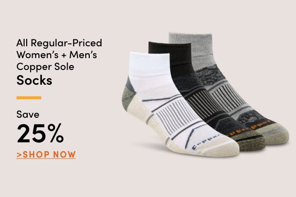 All Regular-Priced Women's + Men's Coppersole Socks Save 25%