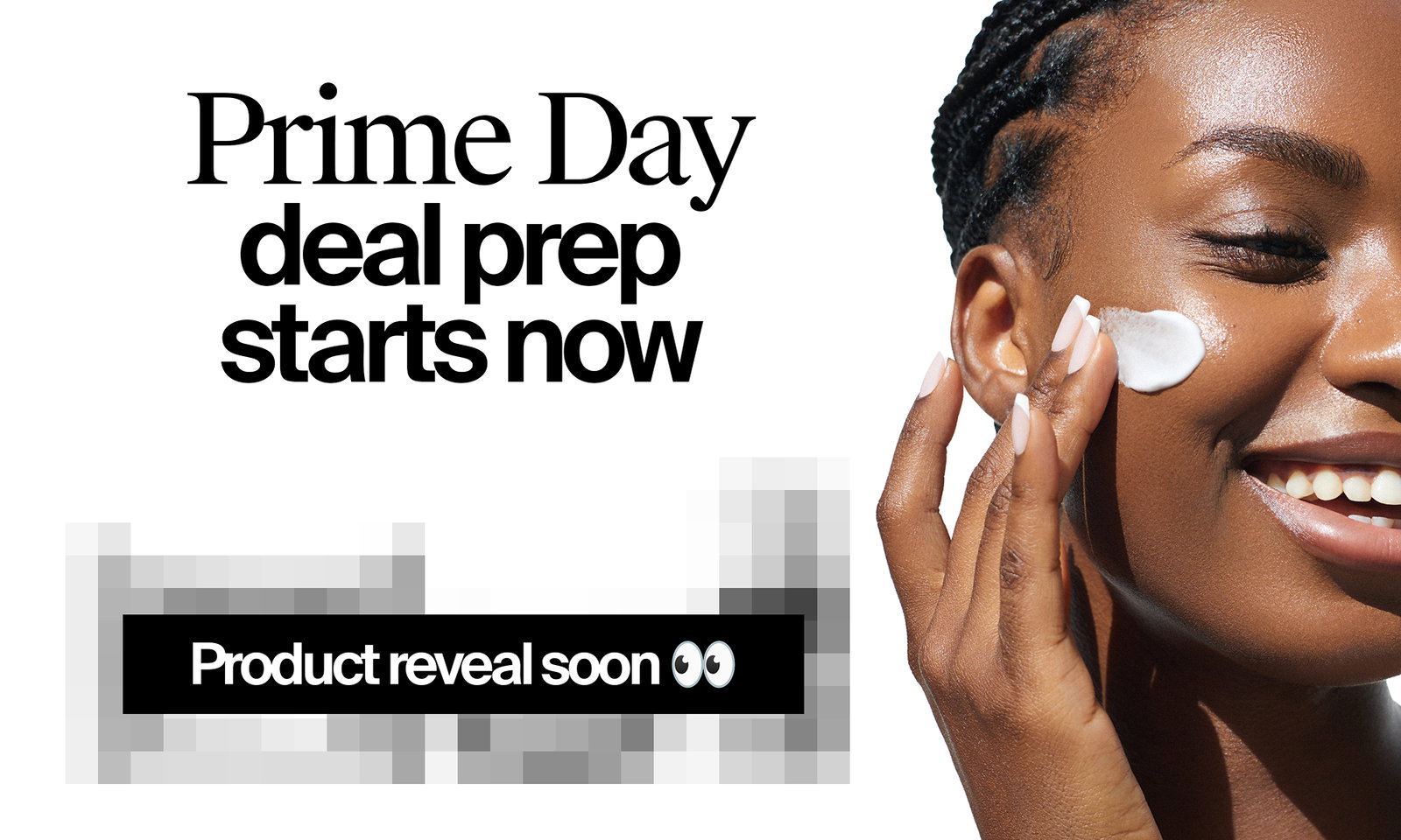 Woman with clear skin applying Neutrogena® Cream to face next to the words "Product Reveal Soon"