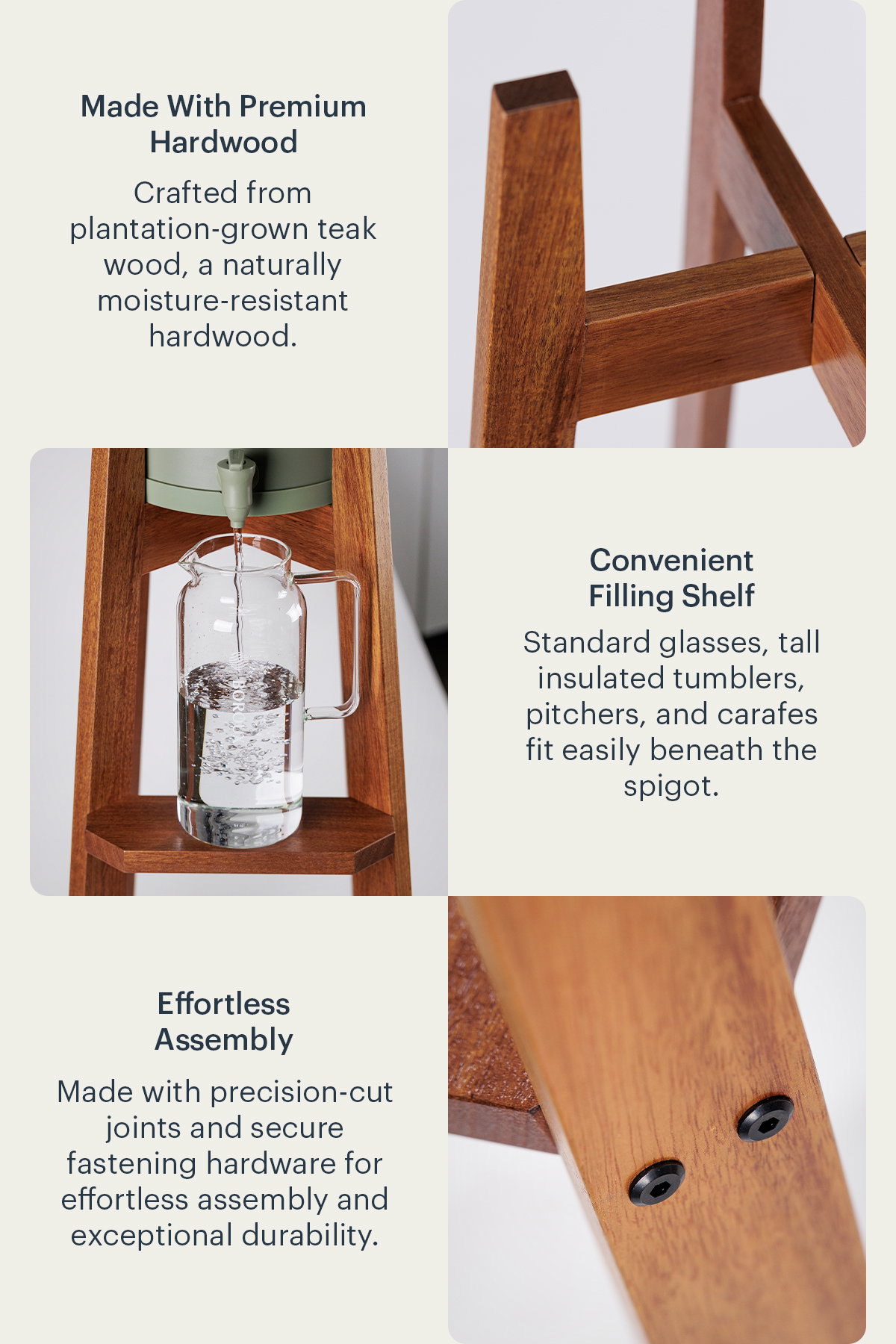 Teak Floor Stand Features