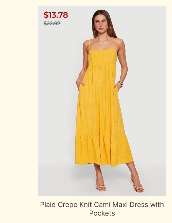 Shop Plaid Crepe Knit Cami Maxi Dress with Pockets