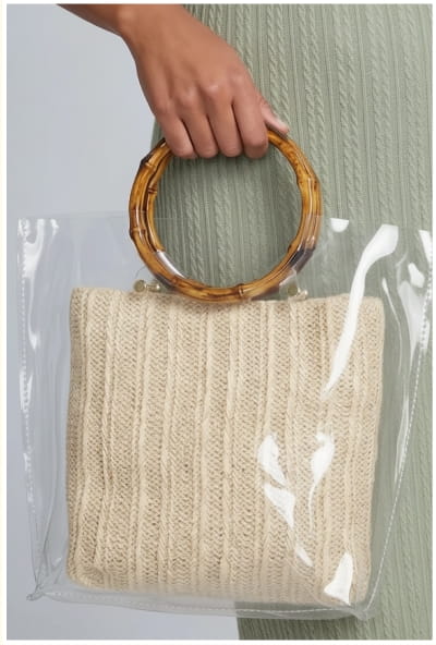 Shop Bamboo Handle Clear Handbag with Pouch