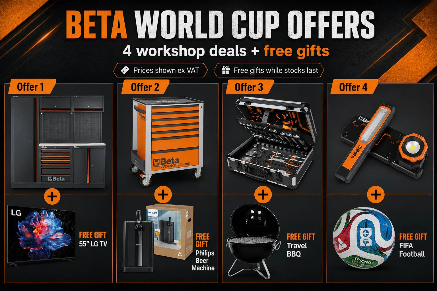 Beta World Cup Offers - 4 workshop deals with free gifts while stocks last