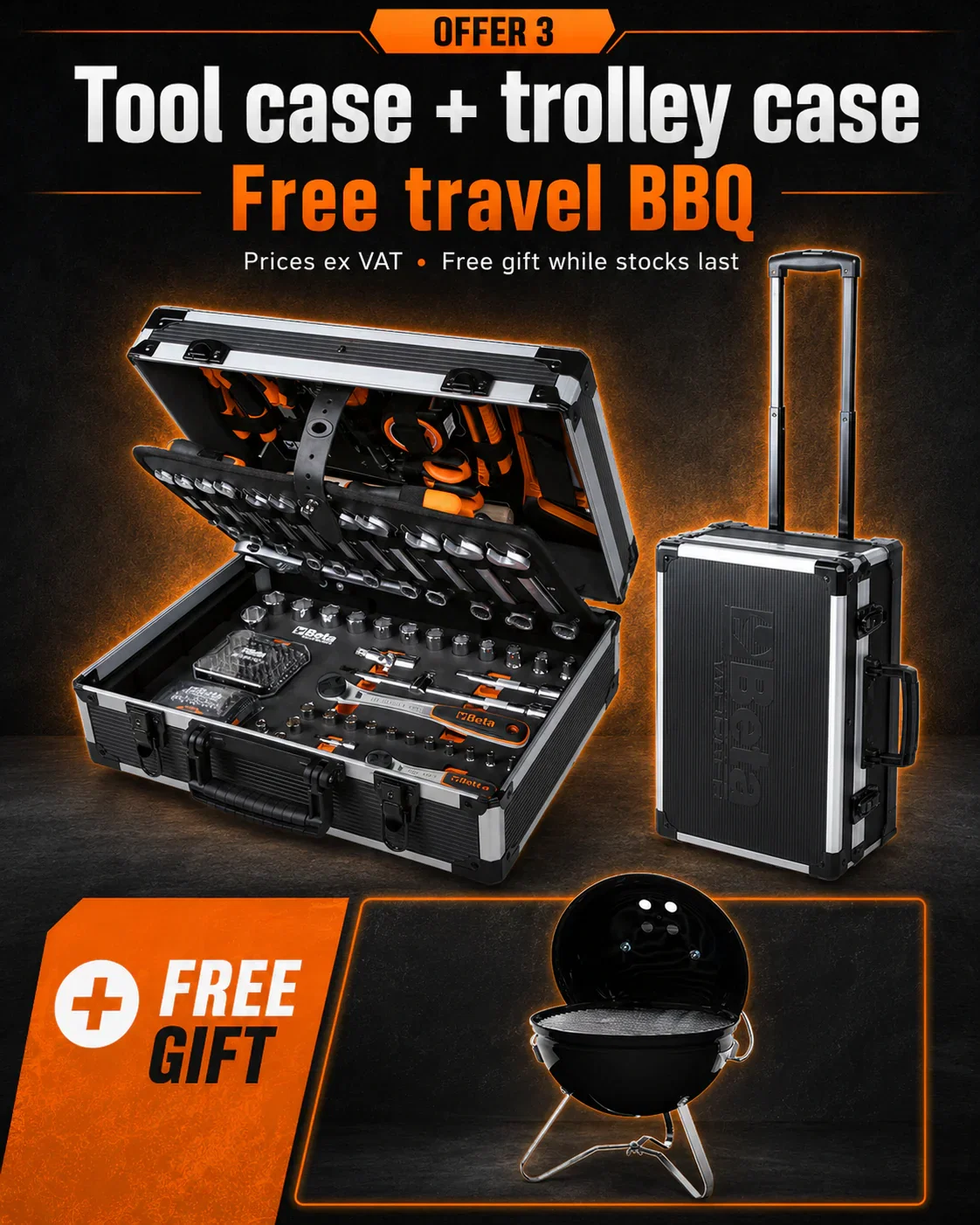 Beta BW 2056T/E trolley with 163 tools and free travel BBQ