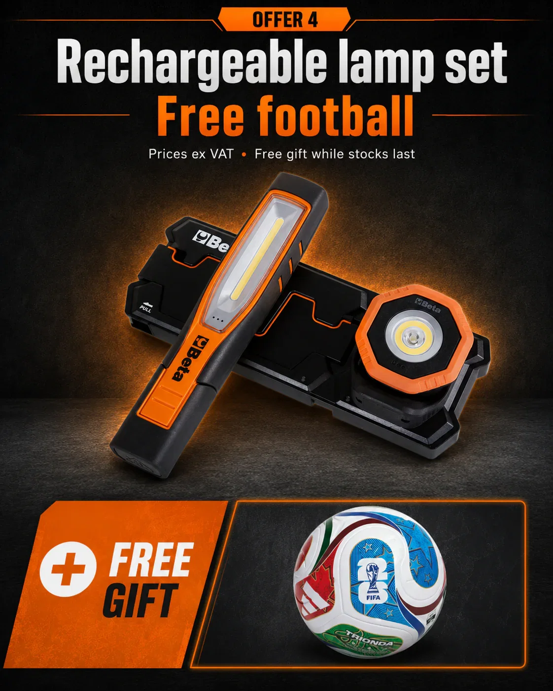 Beta 1839W/P2 lamp set with charging station and free 2026 World Cup football