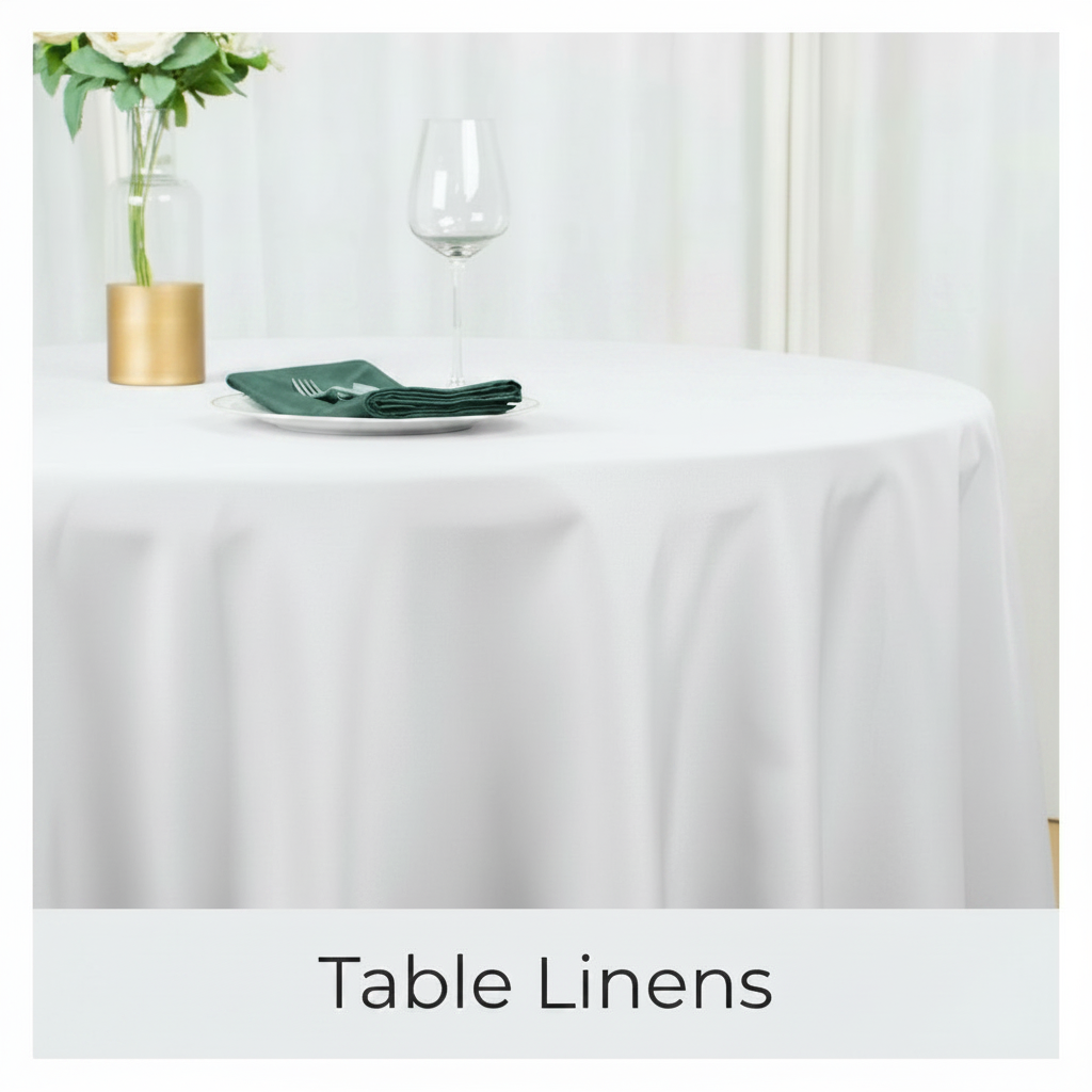A white tablecloth is set with a plate, napkin, and wine glass.