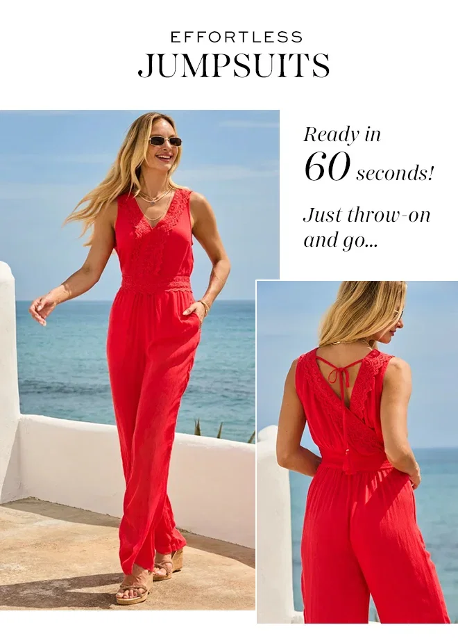 Red Crochet Trim Wide Leg Jumpsuit