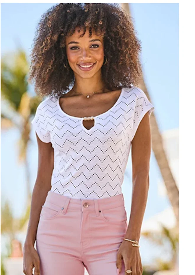 White Broderie Scoop Neck T-Shirt
