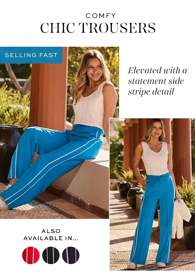 Azure Blue Side Stripe Drawstring Wide Leg Trousers