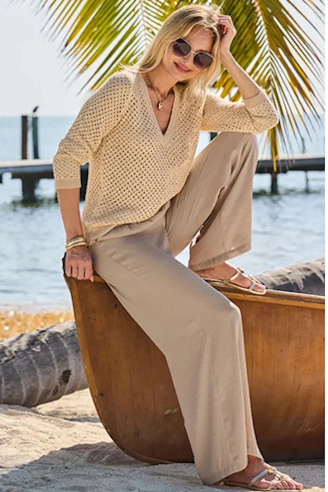 Natural Slinky Satin Wide Leg Trousers