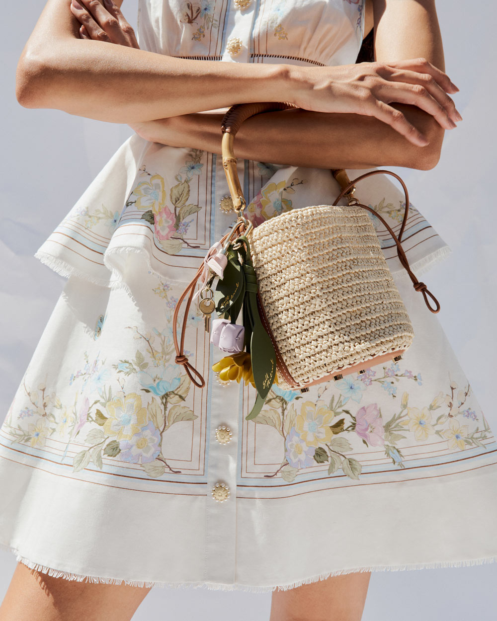 Raffia Charm Bucket Bag