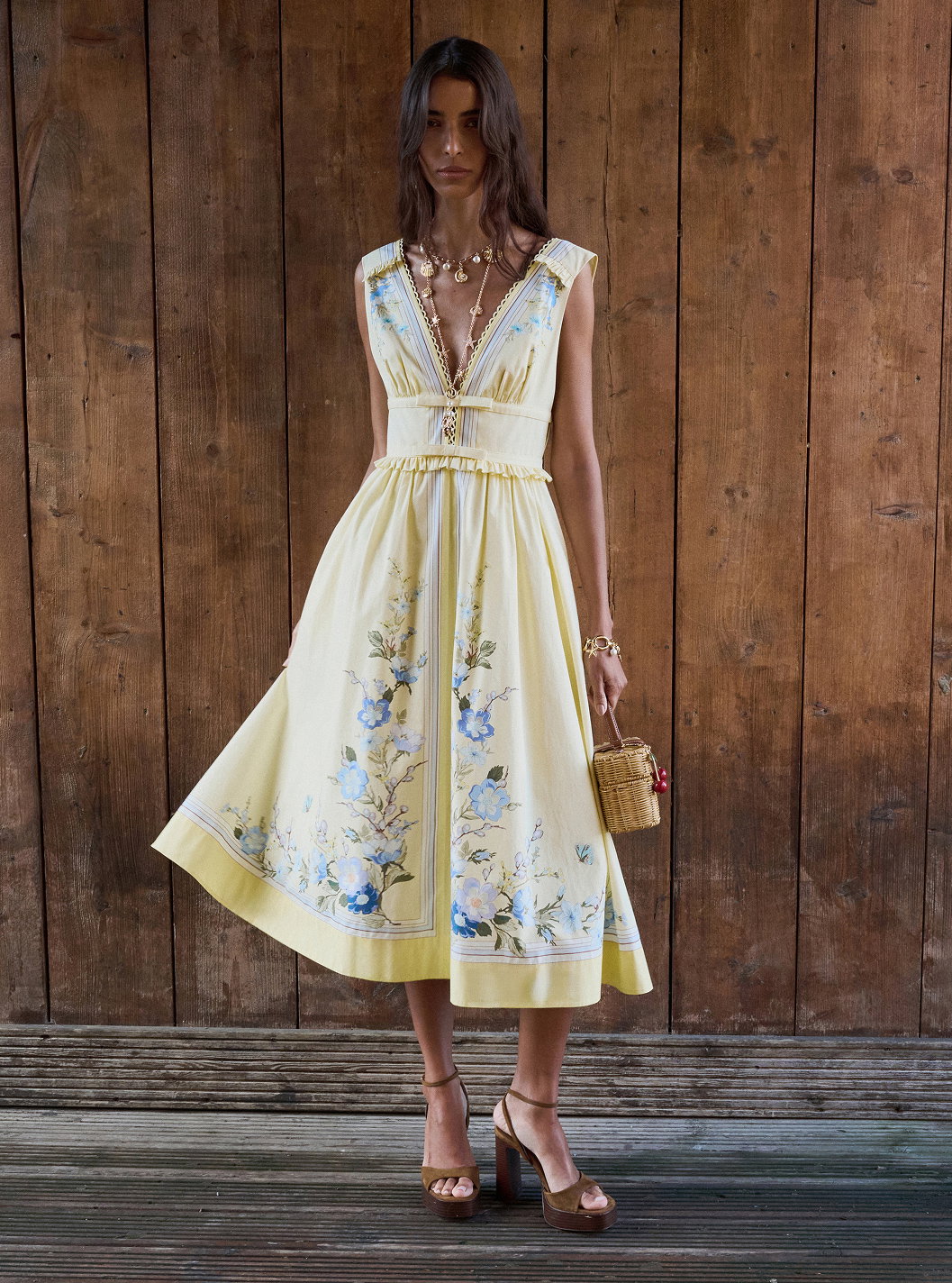 YELLOW FLORAL COTTON MIDI DRESS