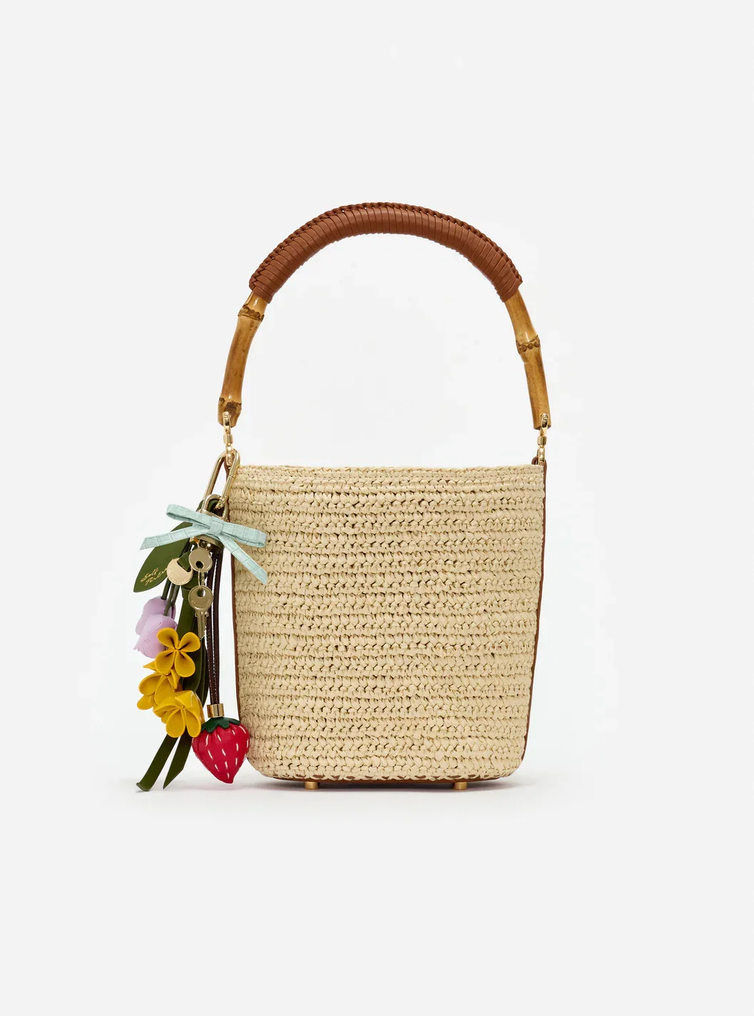 RAFFIA CHARM BUCKET BAG
