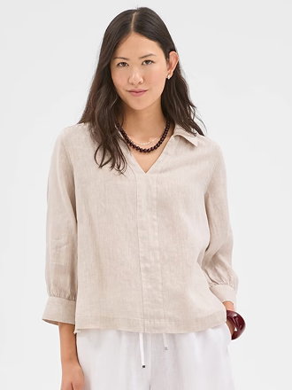 European linen long sleeve popover top