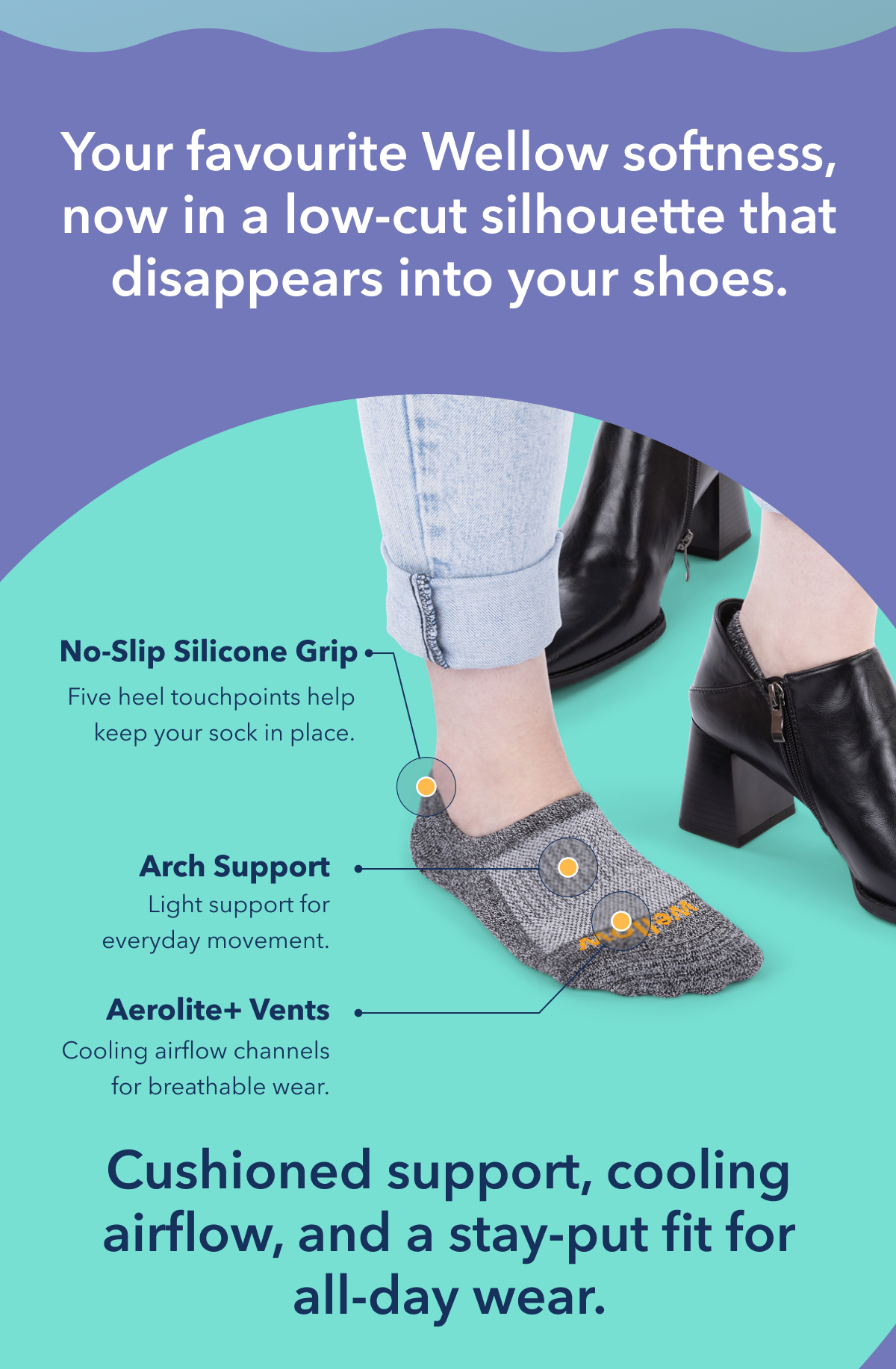 Your favourite Wellow softness, now in a low-cut silhouette that disappears into your shoes.