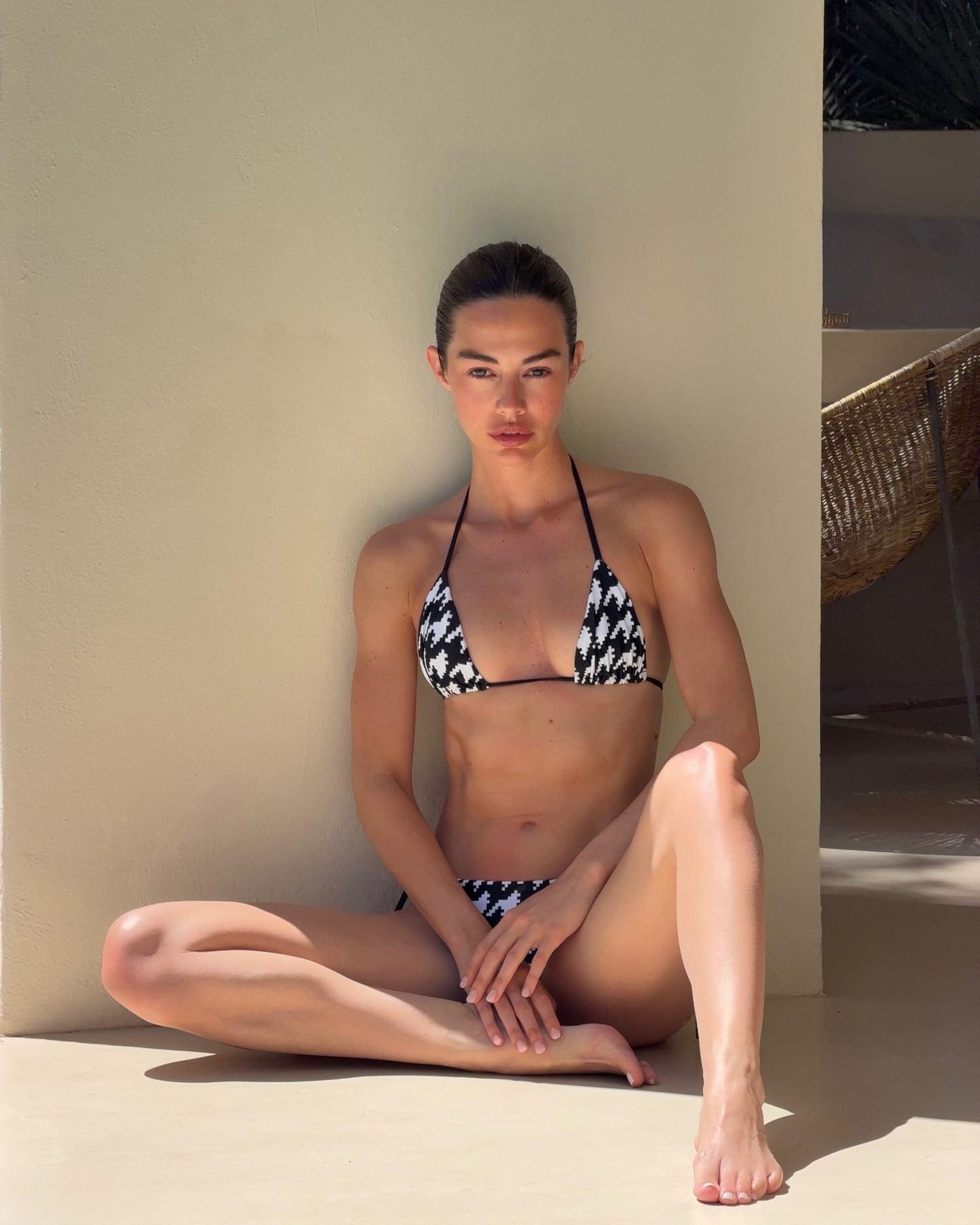 Model wears the Houndstooth Bikini