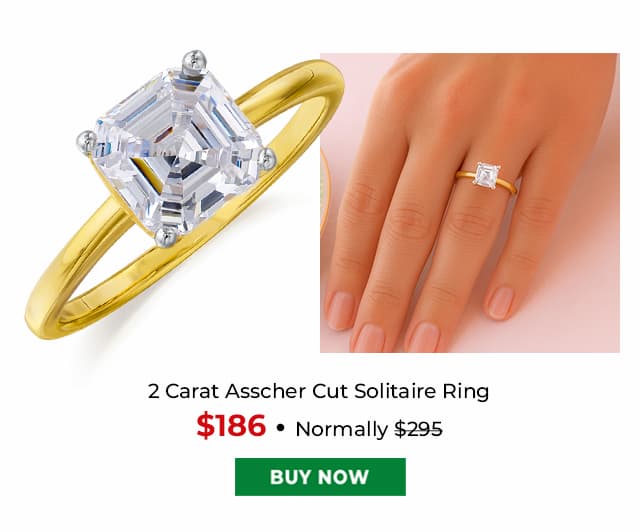 2 Carat Asscher Cut Solitaire Ring Gold Clad