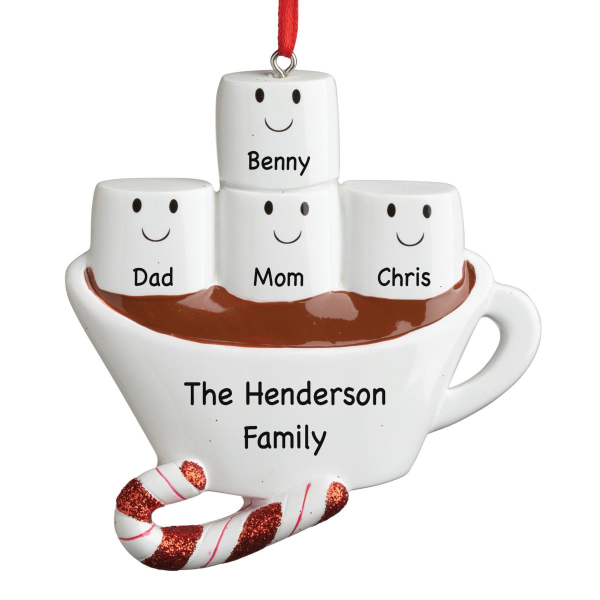 Custom Personalization Four Marshmallow & Hot Chocolate Ornament