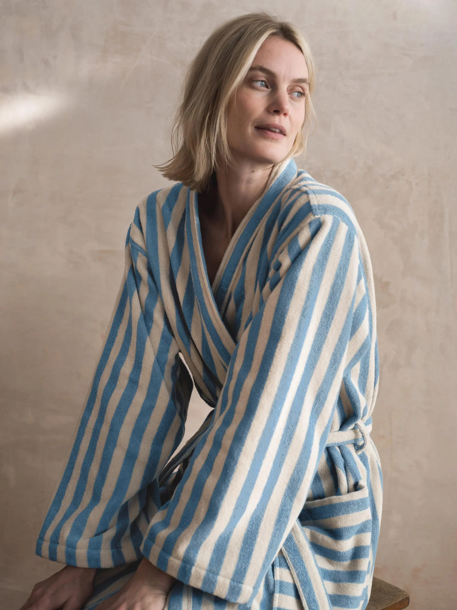 Image of Coastal Blue Pembroke Stripe Cotton Robe