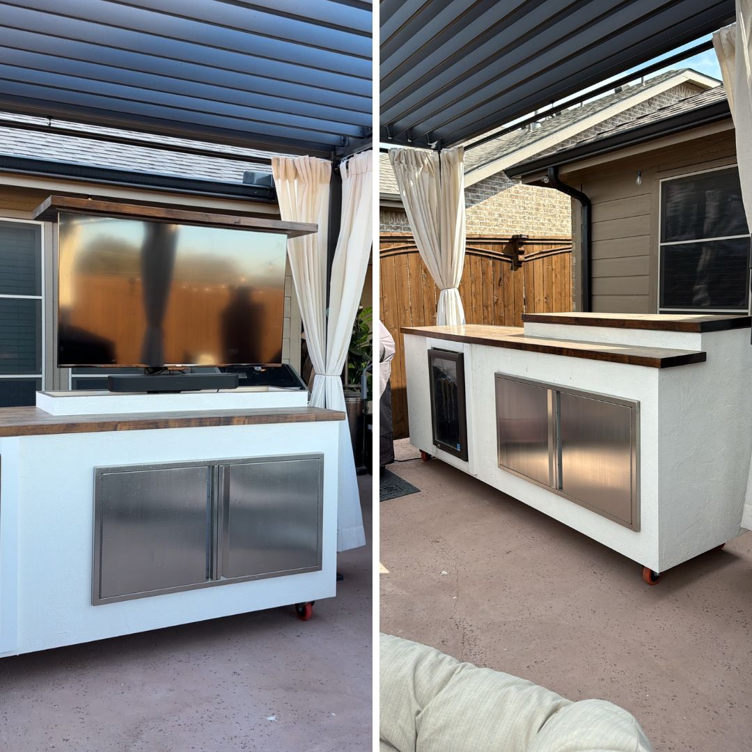 Outdoor portable bar and Touchstone TV Lift @yourlifeiswhatyoumakeit