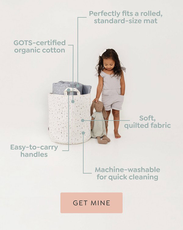Perfectly fits inside a rolled, standard-size mat. GOTS-certified organic cotton. Easy-to-carry handles. Soft, quilted fabric. Machine-washable for quick cleaning. - [GET MINE]