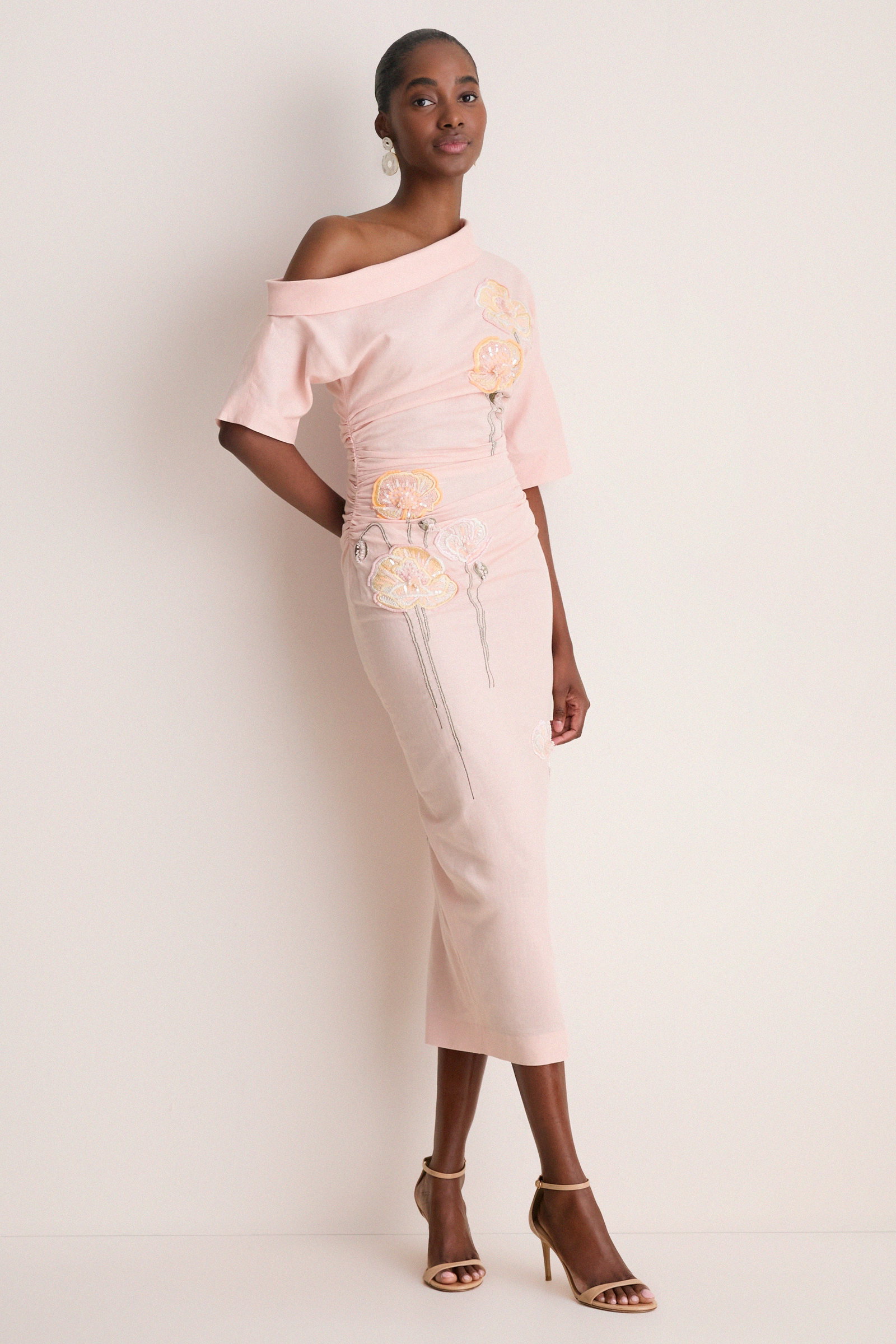 Image of Pink with Embroidered Poppies Bowry Dress