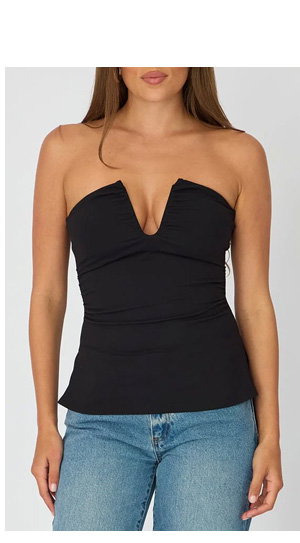 Black Plunge Neckline Bandeau Top