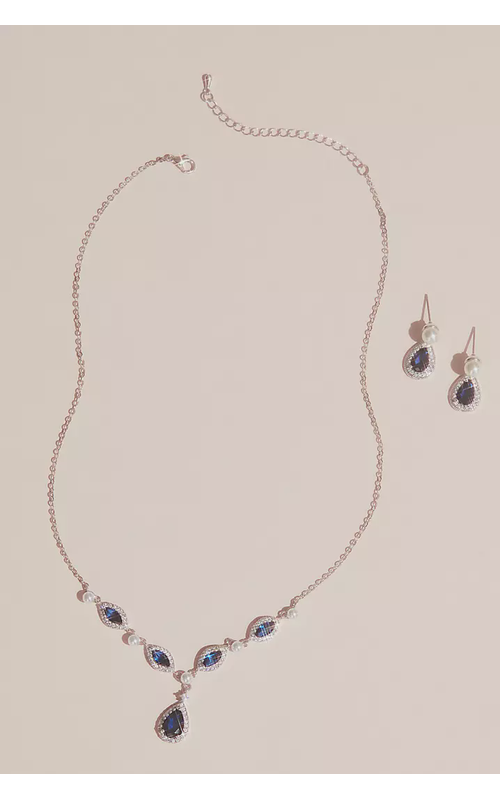 Cubic Zirconia and Pearl Necklace and Earring Set
