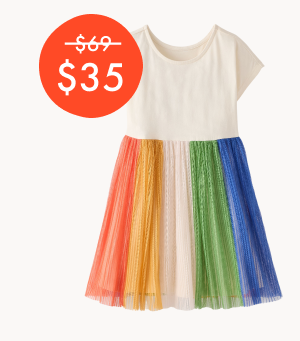 Dolman Sleeve Tulle Rainbow Dress | Ecru Rainbow