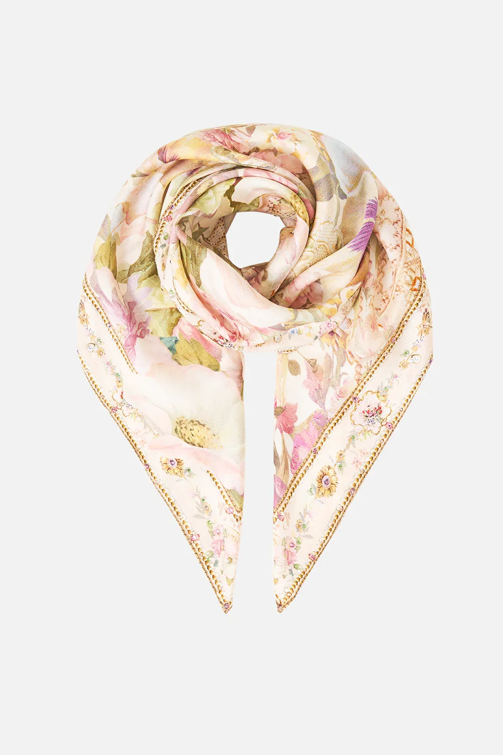 Image of LARGE CRYSTALLED SILK SQUARE SCARF ADORNED IN ARANJUEZ