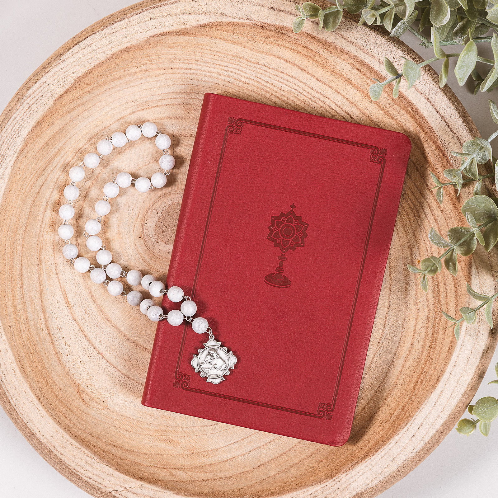 Manual for Eucharistic Adoration Book & Gray Glass Blessed Sacrament Chaplet Gift Set