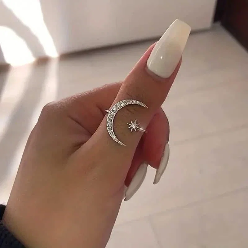 Image of Trendy Cuff Ring Moon and Sun Design