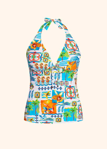 Sicily Halter Tankini Top in Beachy Scenes