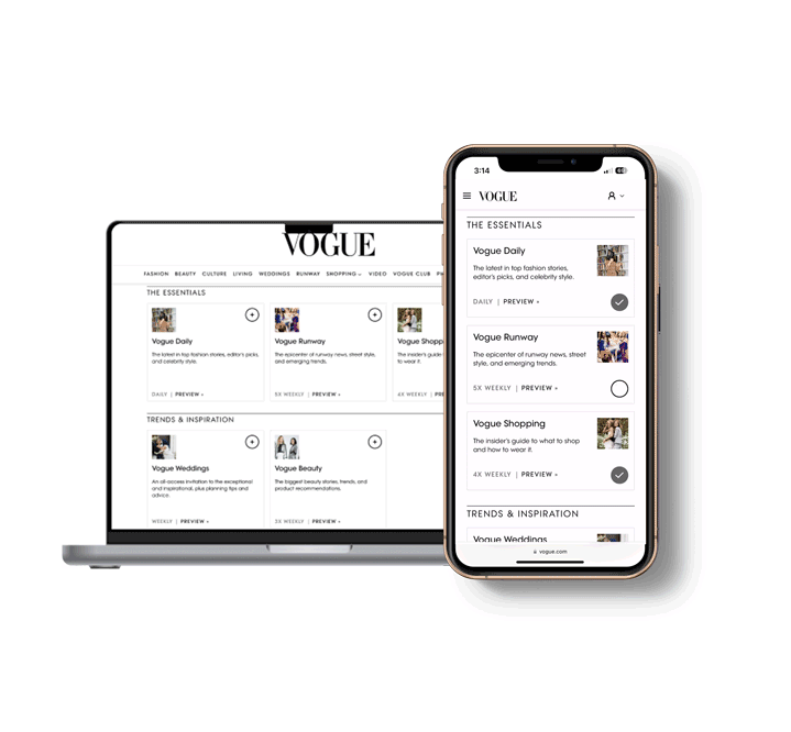 Phone and laptop displaying Vogue content.