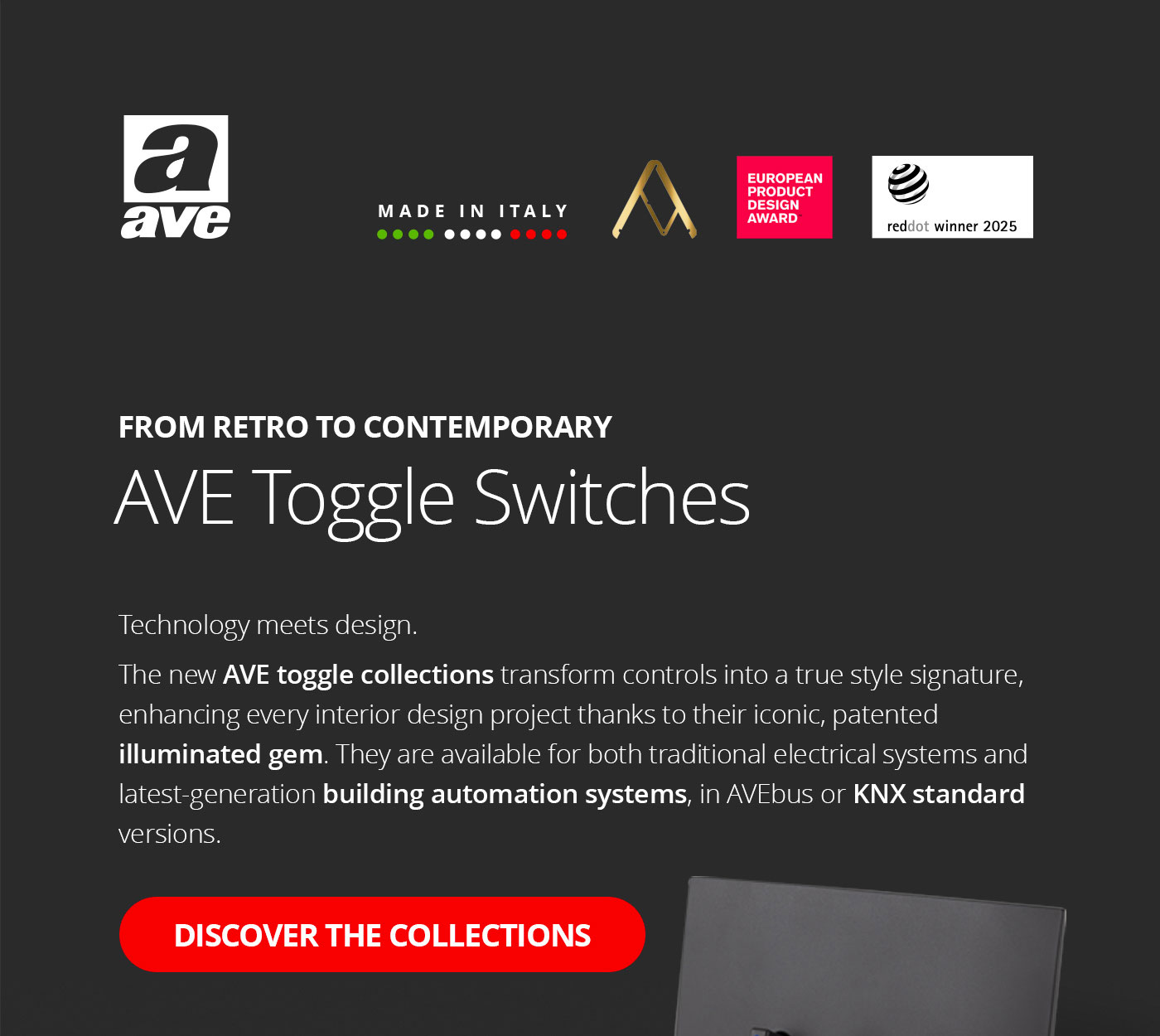 AVE toggle switches: Design Collections for electrical and building automation systems