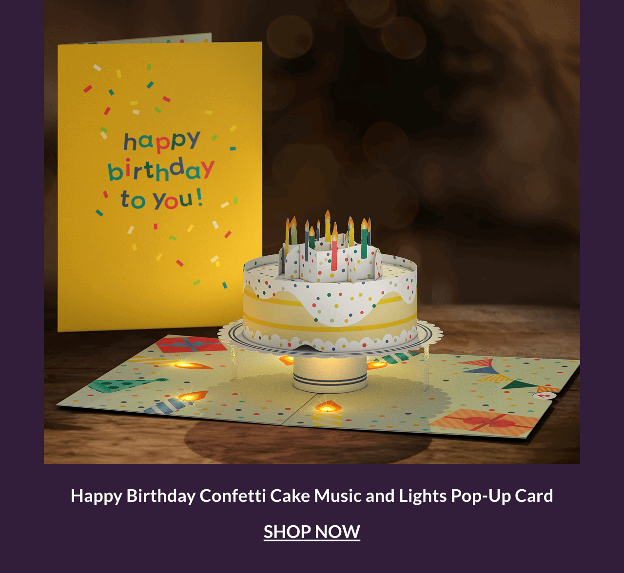 Happy Birthday Confetti Cake music and lights pop-up card