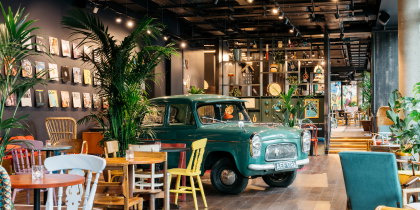 The lobby at Ruby Zoe Hotel draws its inspiration from Caribbean island life.