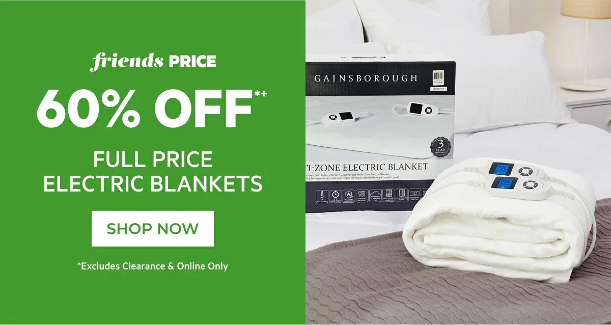 60% off full price electric blankets