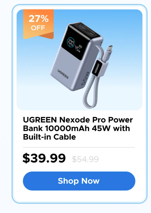 UGREEN Nexode Pro Power Bank 10000mAh 45W with Built-in Cable