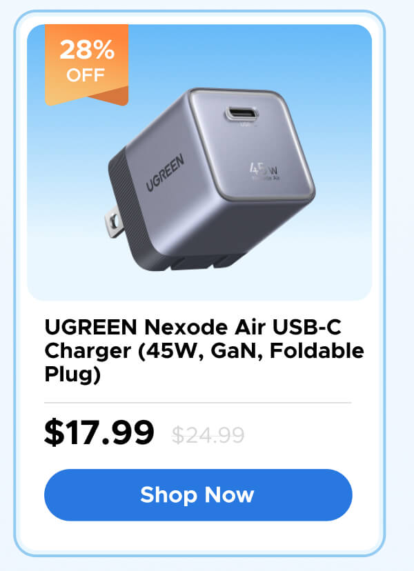 UGREEN Nexode Air USB-C Charger (45W, GaN, Foldable Plug)
