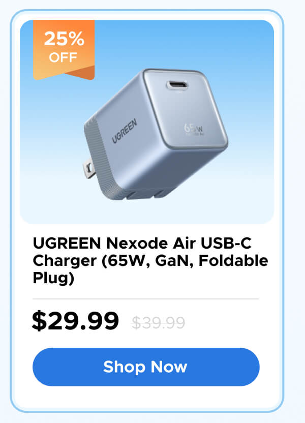 UGREEN Nexode Air USB-C Charger (65W, GaN, Foldable Plug)