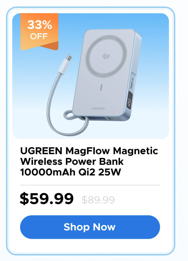 UGREEN MagFlow Magnetic Wireless Power Bank 10000mAh Qi2 25W