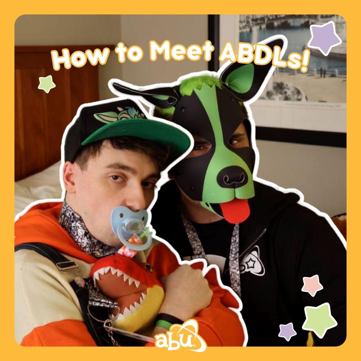 Image of two people hugging. A text on the image reads: "How to Meet ABDLs!"