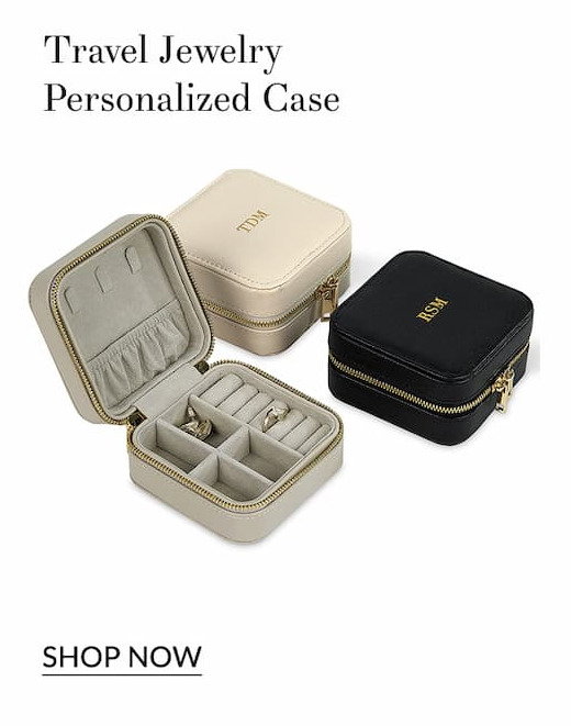 Travel jewelry personalized cases in 3 colors, grey, cream and black