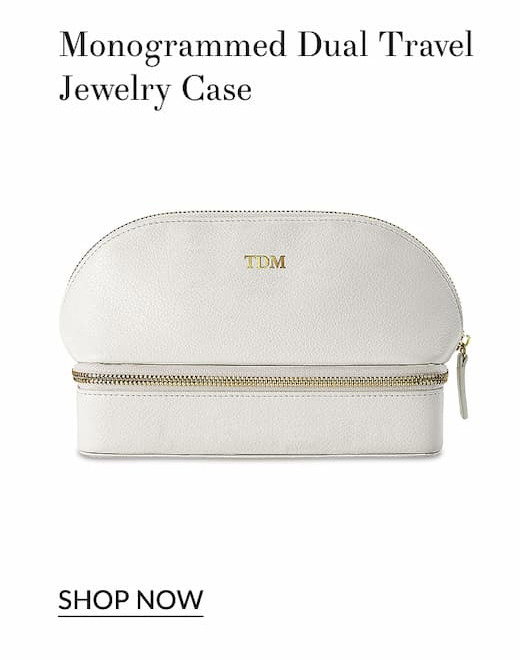 Monogrammed dueal travel jewelry case in grey