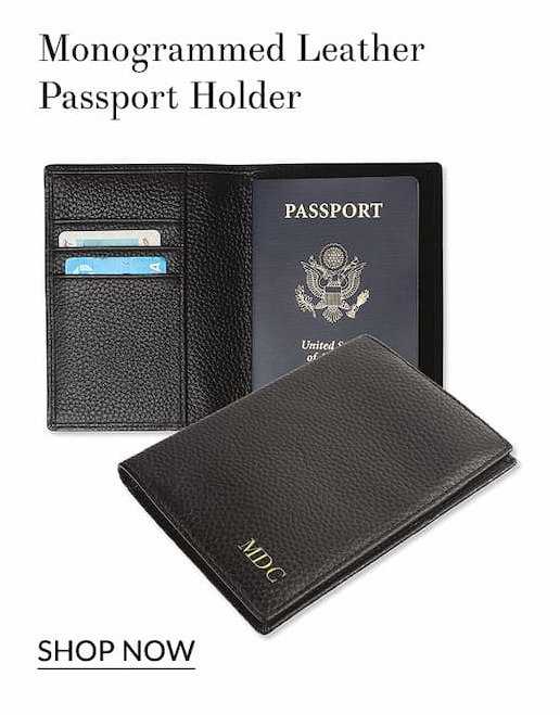 Monogrammed leather passport holder