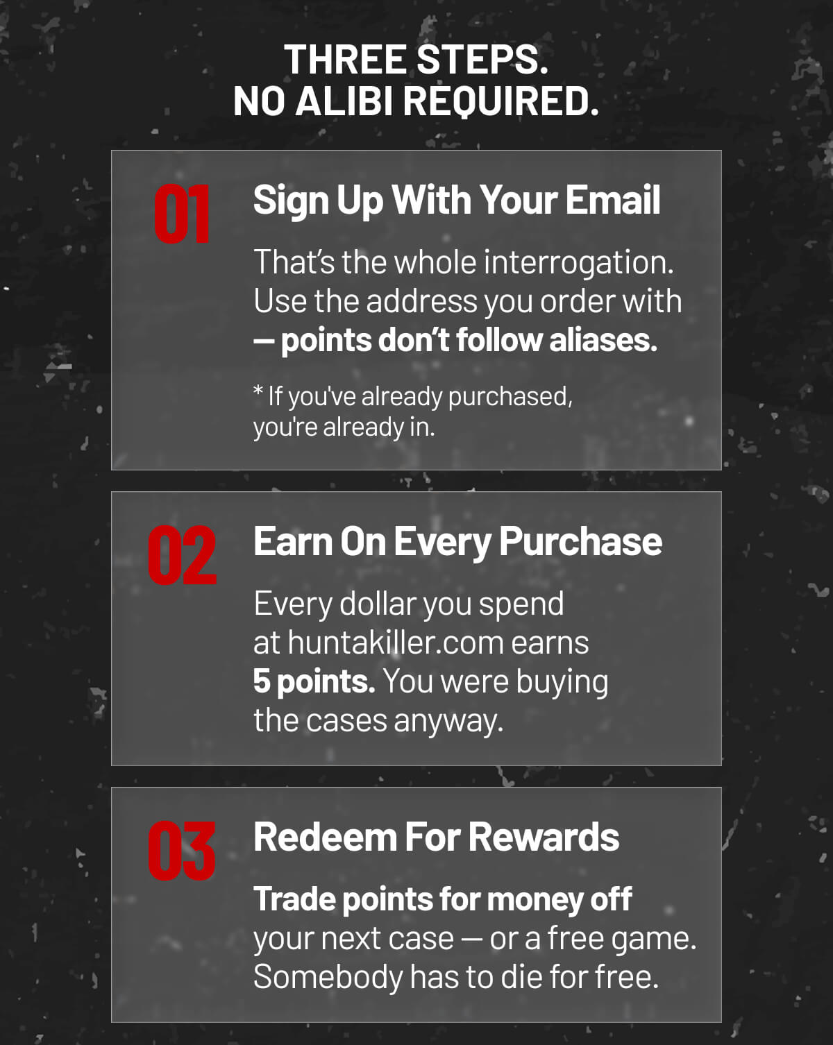 Three Steps. No Alibi Required.