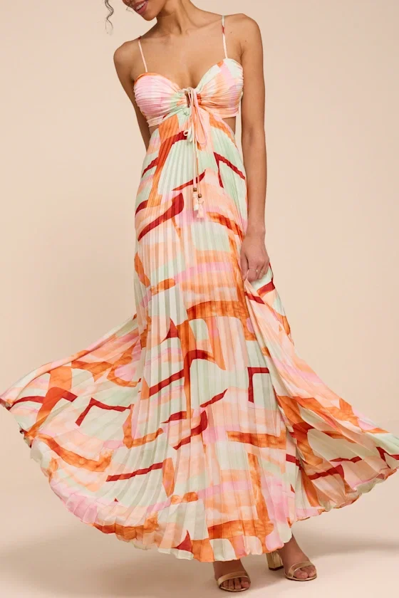 Image of Myla Mint Green Multi Pleated Tie-Back Maxi Dress